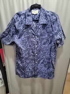 Unison Casual SS Lyocell Linen Men’s Floral Palm Pattern Shirt B27 5